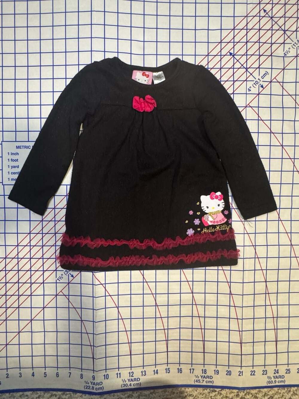 Hello Kitty Black Glitter Long Sleeve Dress with Pink Ruffles Size 24M